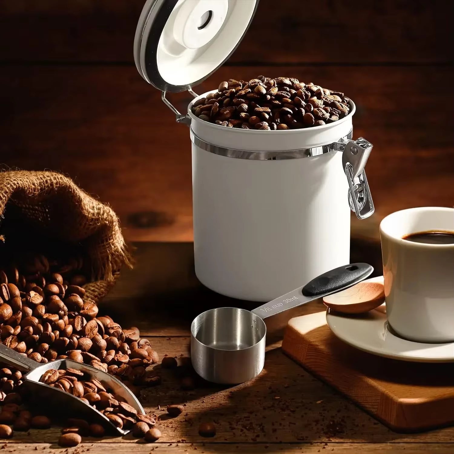 1800Ml Coffee Canister Airtight 22Oz Coffee Container Stainless Steel Coffee Bean Storage Container with Scoop for Beans Black